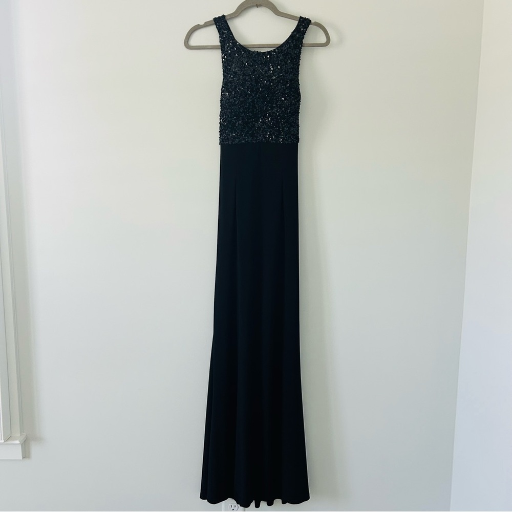 Aidan Mattox Black Beaded High Neck Sleeveless Cross Back Full Length Gown 2